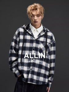 ALLIN | Hooded Plaid Long Sleeve Shirt