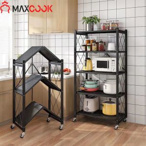 Maxcook 3-5 Tier Kitchen Rack Installation-free Foldable Shelf Kitchen Rack With Wheels For Living Room Bedroom Kitchen