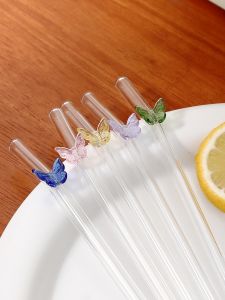 หลอดแก้วรูปโบว์หลากสี 1/5 ชิ้น ชุดหลอดการ์ตูนนำกลับมาใช้ใหม่ได้พร้อมแปรงทำความสะอาด เหมาะสำหรับกาแฟ ค็อกเทล ของขวัญวันหยุดที่ยอดเยี่ยม