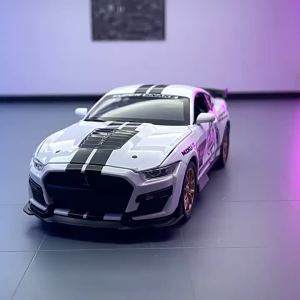 1:32 Shelby GT500 Cobra Car Model Toy Sound Light Front Wheel Steer Cars Doors Opened Pull Back Models Livingroom Decorations