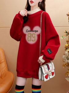 เสื้อสเวตเตอร์คอปกต่ำแบบสวมหัวสำหรับผู้หญิง ทรงหลวม แขนยาว ความหนาพิเศษ ปักลาย ฤดูใบไม้ร่วง/ฤดูหนาว เสื้อคลุมกันหนาว