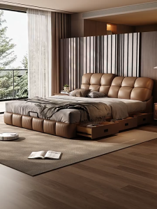DF Italy leather bed frame real leather bed storage bed drawers Pneumatic Rod adjust bedhead back support comfortable (ETA:1mth)