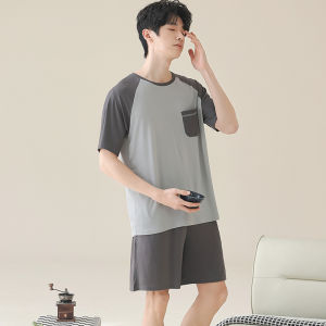 Miiow | Cat Man Cool Sensation Thread Sleepwear Mens Casual Wearable Round Neck Home Clothes Set Summer Lightweight Short Sleeve