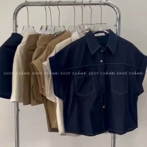 Set đồ đi chơi S.184 Set áo sơ mi cổ đức tay gập gấu kèm chân váy chữ A dáng ngắn có chun sau - Shop Chấm Bi