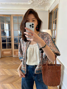 Unique Beautiful Retro Ethnic Style Womens Shirt Jacket Summer New Arrival High Waist Korean Style Commute Short Sleeve V-Neck