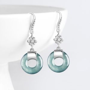 Timeswind thời trang màu xanh ngọc bích tự nhiên mặt dây chuyền nhẫn S925 Bạc phụ nữ Bông tai với giấy chứng nhận