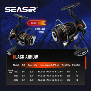 [OFFICIAL] SEASIR BLACK ARROW 1000-3000 Reel Pancing Putar Power handle Reel Tahan Air Kumparan Dangkal Aluminium Bantalan Bola 5+1 Rasio Gir 5.2:1 Tarikan Maksimal 13KG Gir Utama Logam Tarikan Kuat Lebih Halus Berkualitas Tinggi RyobiSeasir