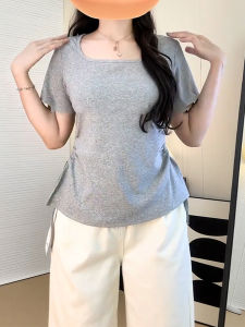 Áo Thun Tay Ngắn Không Đều Thời Trang Mùa Hè Cỡ Lớn Thiết Kế Ôm Sát Cổ Vuông Phong Cách Thường Ngày Đa Năng Thoải Mái