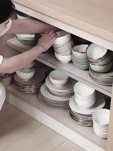 SXH  Pull-out Basket Storage Rack Kitchen Cabinet House Dish Rack Double-Layer Drawer Bowl Dish Cabinet Retractable Storage Rack