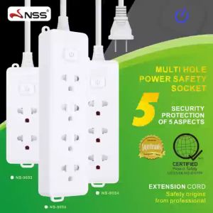 NSS extension cable 2 sockets 3 meters white anti-freeze protection overheating prevention insulation protection wire.