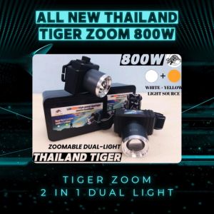 THAILAND TIGER 800W Zoomable Dual-Light LED Headlamp with USB Type-C Rechargeable and Dual-Battery System