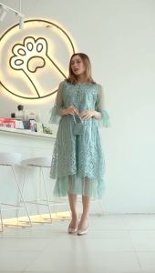 Midi Dress Dessi Model Kancing Mix Tile Tutu Polos Cantik Kekinian Formal Wanita Terbaru 2023 AZk23