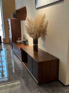 Modern Luxury Black Walnut TV Console Three-Piece Set Extendable Height Adjustable Solid Wood Furniture Multi-Function Cabinet