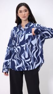 Urban Exchange Shirt Cherry Printed Blue - Printed Shirt Kemeja Oversize
