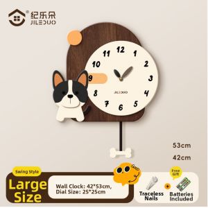 JILEDUO | Quiet Swing Cartoon Dog Clock For Living Room Installation Free From Hole