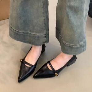 Ielgy 2025 mùa xuân và mùa thu Pháp mũi nhọn Mid-Heel Mary Jane bơm bơm gót trụ Singles