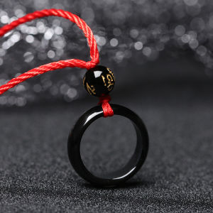 Obsidian Ring Pendant Trendy Men and Women Necklace Stylish Minimalist Internet Celebrity Clavicle Chain Jewelry Mens and Womens Birthday Gift