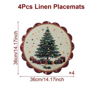 VIKAMA Poinsettia Pinecone Holly Placemat Wavy Edge Red White Flower Cone Leaf Berry Christmas Table Mat Dining Decor Charming