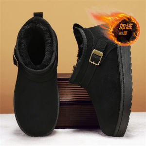 Mens Winter Thickened Warm Fleece Lined Leather And Fur Integrated Snow Boots Anti-slip Comfortable Casual Shoes for Dad