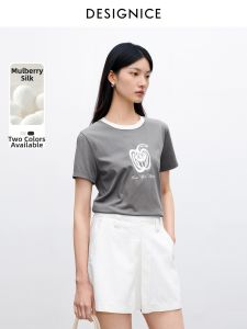 DESIGNICE | Silk Color-blocking Round-neck Print T-shirt