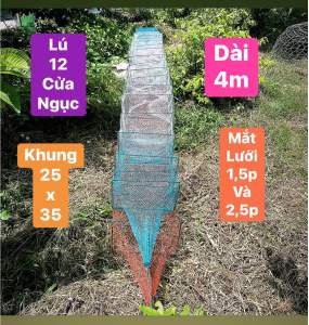 Lú dây bát quái bắt tôm cá Dài 4m khung 25x35cm Lú 18 khung kẻm Nặng 11kg Bắt Cá Fishing Đi Câu