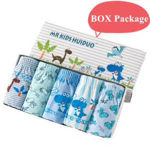 5 Pcs/Lot Boys Cotton Underwear Dinosaur Print Breathable Kids Boys Briefs Elastic Children Underwear with Exquisite Box Package