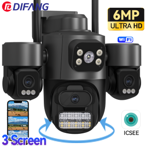 iCsee Three Lens Three Screen PTZ WiFi Security Camera Outdoor Auto Tracking Mini Surveillance CCTV Waterproof