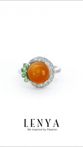 LENYA แหวนคาเนเลี่ยน เสริมความสุข ความกล้า พลังบวก ขนาด 10 มิล ตัวเรือนเงินแท้925 ชุบทองคำขาว