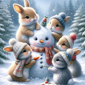 Huacan Diy Diamond Painting Snowman 5D Diamond Mosaic Animal Rabbit Winter Scenery Chriatmas Gift Home Decoration