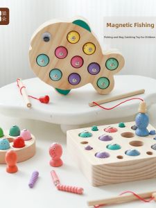 Wooden Magnetic Childrens Fishing Toy Early Education Intelligence Development Montessori Hand-Eye Coordination