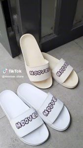 Dép quai ngang nữ logo đổi màu Moover quai da cao cấp đế êm chống thấm