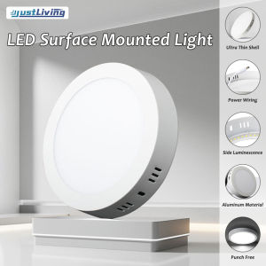 JustLiving ดาวน์ไลท์ทรงกลมไฟติดพื้นผิวแบบพรีเมี่ยมไฟไฟเพดานติดตั้งไลท์กลม Lampu Penerangan Rumah 6W/12W/18W/24W
