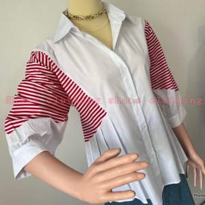SHANE CLOTHING KEMEJA WANITA RUFFLE KOMBINASI GARIS LENGAN 7/8 2562