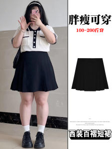 สีดำ ทรงเอ พลีท มินิ กระโปรง เอวสูง พรางหุ่น ฤดูร้อน พลัสไซส์ ผู้หญิง สูท กระโปรง ปกปิดสะโพกสําหรับ ขนาดเล็ก ผู้หญิง