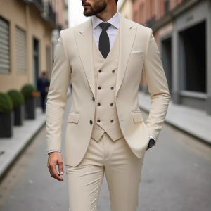 Solid Business Mens Suits Wedding Tuxedos Fashion Groom Outfit Slim Fit Peaked Lapel Prom Party Mens Suits(Jacket+Vest+Pants)