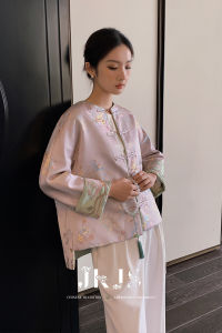 JK&JS | Custom Damask Silk New Chinese Style Pink Traditional Shirt
