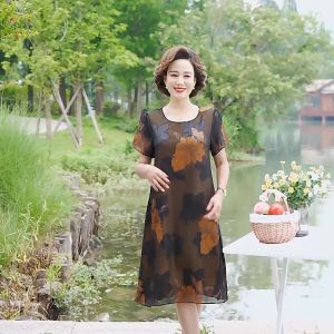 Đầm dự tiệc trung niên V54 - Váy voan nữ cho mẹ dáng suông - Áo đầm đẹp cao cấp sang trọng cho người lớn tuổi Bigsize