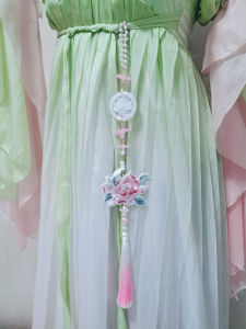 Traditional Chinese Hanfu Embroidered Lotus Pendant Tassel Decorative Belt Buckle Childrens Fashion Jewelry Accessory