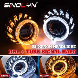 H4 H7 Bi-xenon Projector Spiral Angel Eyes Headlight Lens 2.5" Hot Wheels Dual Color White Yellow Halo Ring Turn Signal Light For Car Motorcycle Accessories Tuning