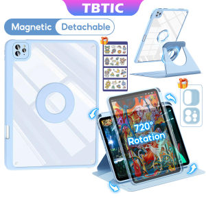Tbtic 720 ° Xoay Vỏ Ốp ipad Có Thể Tháo Rời Từ Vỏ Ốp ipad Không Khí 7 6 5 4 10.9 Pro 11 2025 M4 2024 2022 2021 2020 11 10th 9th 8th 7th Gen 10.2 10.5 Với Khe hộp đựng bút chì 720 ° Xoay Acrylic