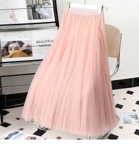 กระโปรงสั้นเอวสูงผ้าตาข่ายสำหรับผู้หญิง กระโปรงเต้นรำสไตล์ Uygur กระโปรงทรงเอสีแดงสำหรับเต้นรำในสวนสาธารณะ