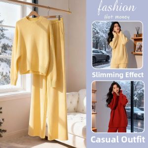LIANGYILAILIN | Relaxed Lazy Style Yellow Sweater Set