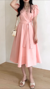 summer korean pink long elegant beach outfit simple gentle style dress for women formal casual