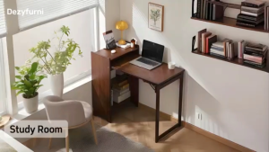 Bamboo Folding Desk for Small Space Mid Century Foldable Computer Desk with Storage Space for Home Office Bedroom Brown 折叠桌