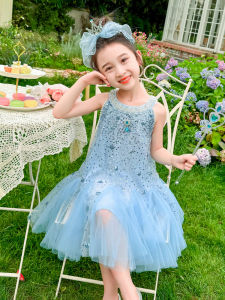 เจ้าหญิงเอลซ่า เดรส เด็กผู้หญิง S ฤดูร้อน เสื้อผ้าแฟชั่นใหม่ Ice Queen เด็กทารก เด็กผู้หญิง เดรส สุภาพสตรี เรียบหรู กระโปรง