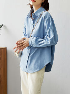 Winter Fleece-lined Pure Cotton Shirt Womens Coat Brushed Plus Size Business Coat Blue Inner Wear Bandage Dress Base Thick Shirt