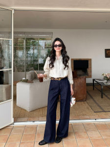 Pusumede Loose Straight Leg Wide Leg Jeans Womens Casual Straight Long Pants Treasure Blue Vintage Loose Fit Floor-Length