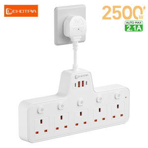 2500W UK AC Plug Power Strip Wall Mounted Independent Switch Multitap Network Filter With USB C Ports 2.1A Fast Charging Adapter