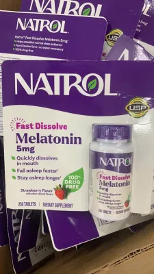MẪU MỚI Viên ngậm nhai Natrol Melatonin Sleep Support 5mg Fast Dissolve 250 viên vị dâu của Mỹ - Hỗ trợ cải thiện giấc ngủ 5 mg