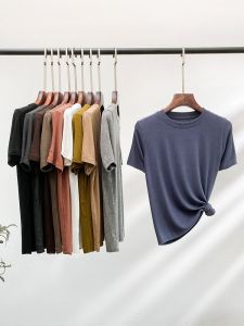 Short-Sleeved T-shirt Womens Small round Neck Modal Thread Black Silm Ins Western Style Inner Wear Spring and Summer All-Match Bottoming Shirt